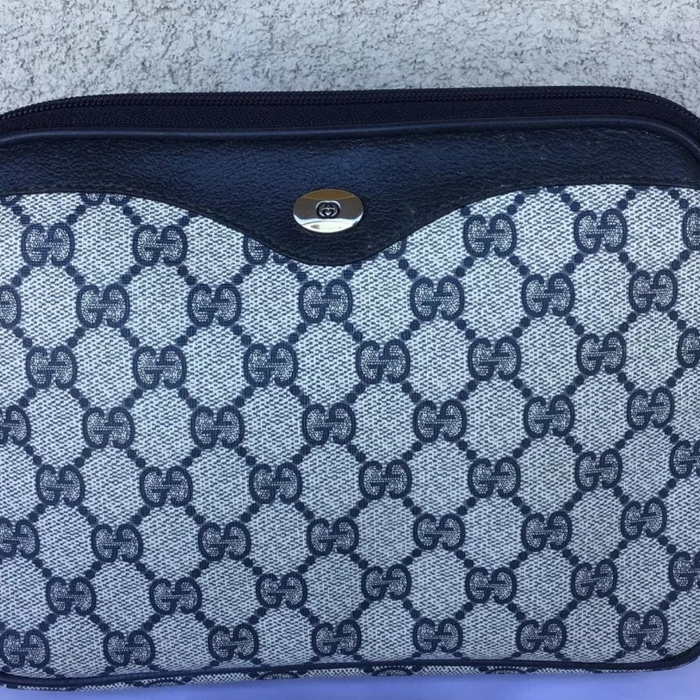 BEAUTIFUL Vintage Gucci Square Blue Canvas Crossbody Bag Used Preowned Condition